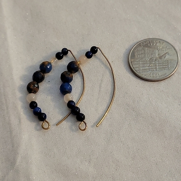 HANDMADE Chrysocolla Rose Quartz Beaded Hoop Earrings - Picture 2 of 3